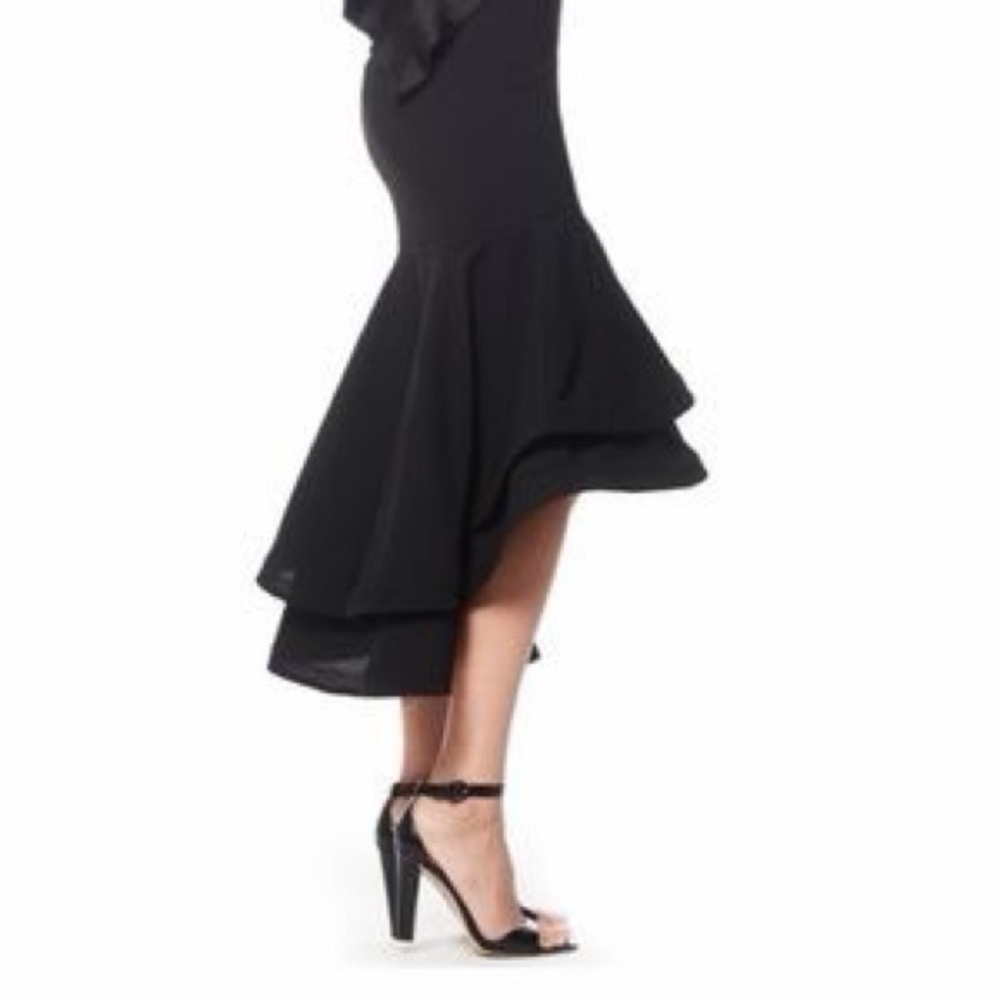 GRACIA High-Low Ruffle Ruffled Skirt Sz L solid Evening Formal pencil Black prom